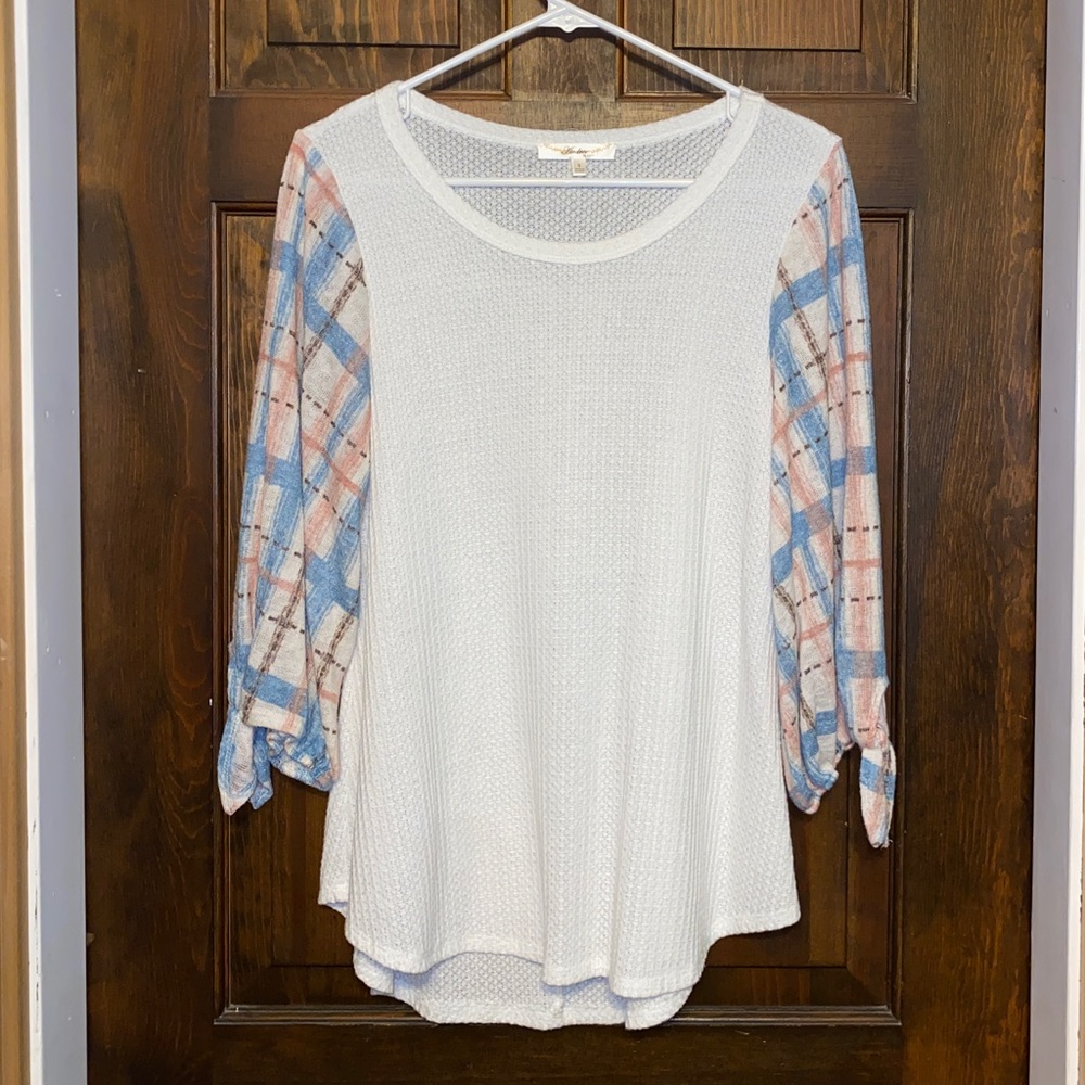 Boutique Plaid Sleeve Top